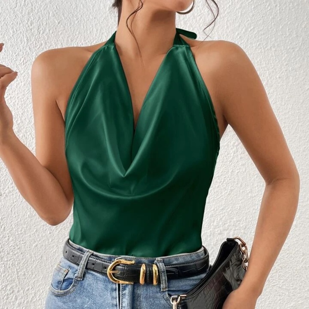 SHEIN Unity Draped Front Tie Backless Halter Top